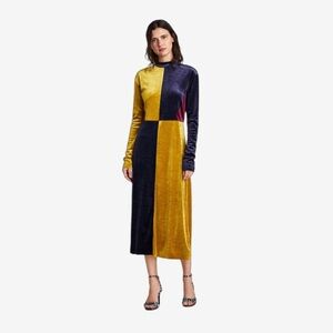 Colorblock Velvet Midi Dress